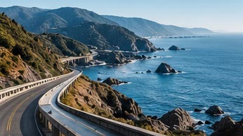 Coastal highway winding along cliffs above the Pacific